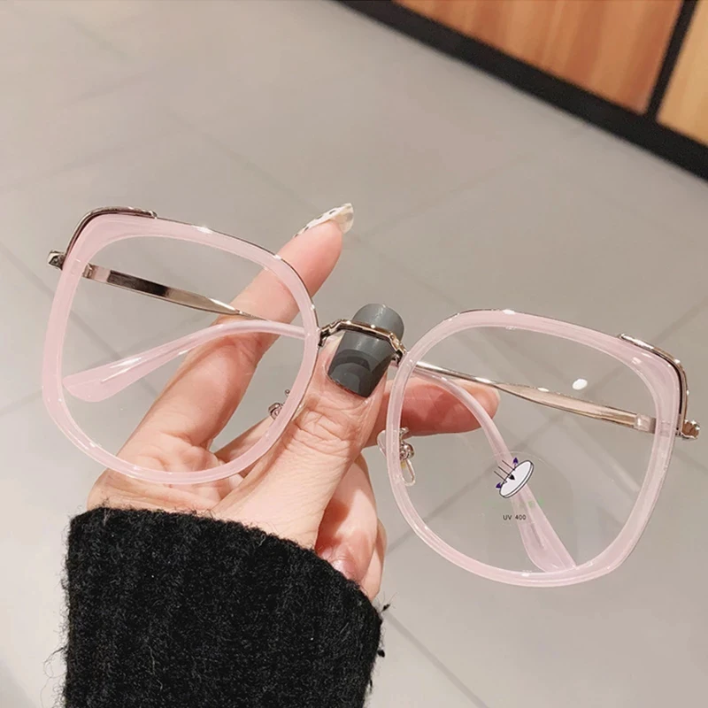 

2021 Oversized Cat Eye Women Glasses Frame Vintage Pink Square Clear Anti Blue Ray Eyewear Men Optical Computer Goggles