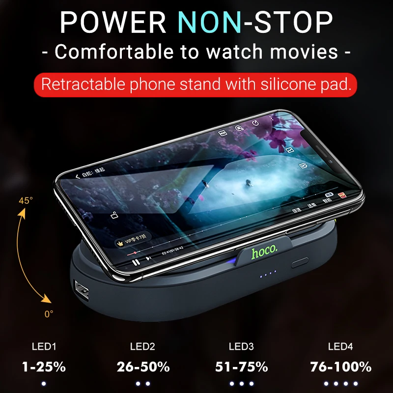 hoco повер банк 5000mAh беспроводная зарядка 5W USB выход 2А пауэр мобильный внешний