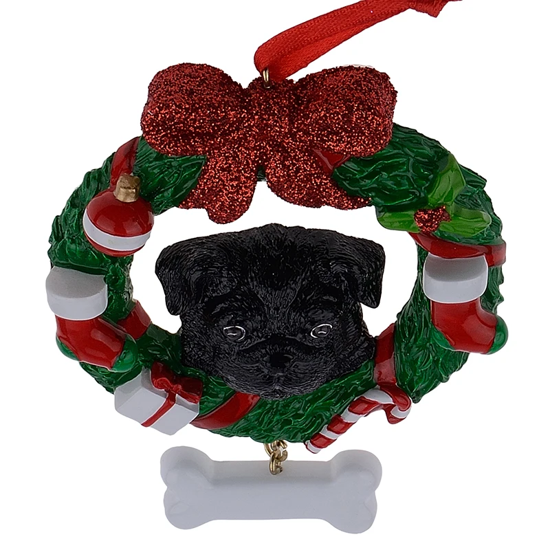 Black Pug Dog Resin Crafts Shiny Christmas Ornaments Hand Painted and Easily Personalized as for Owners gifts or home decor | Дом и сад