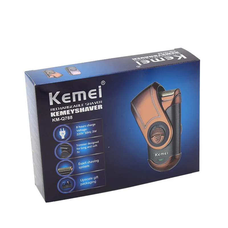 

Kemei-Q788 Portable Electric Shaver 3D Double Floating Beard Trimmer Men Rechargeable Electric Razor With Stainless Steel Blade