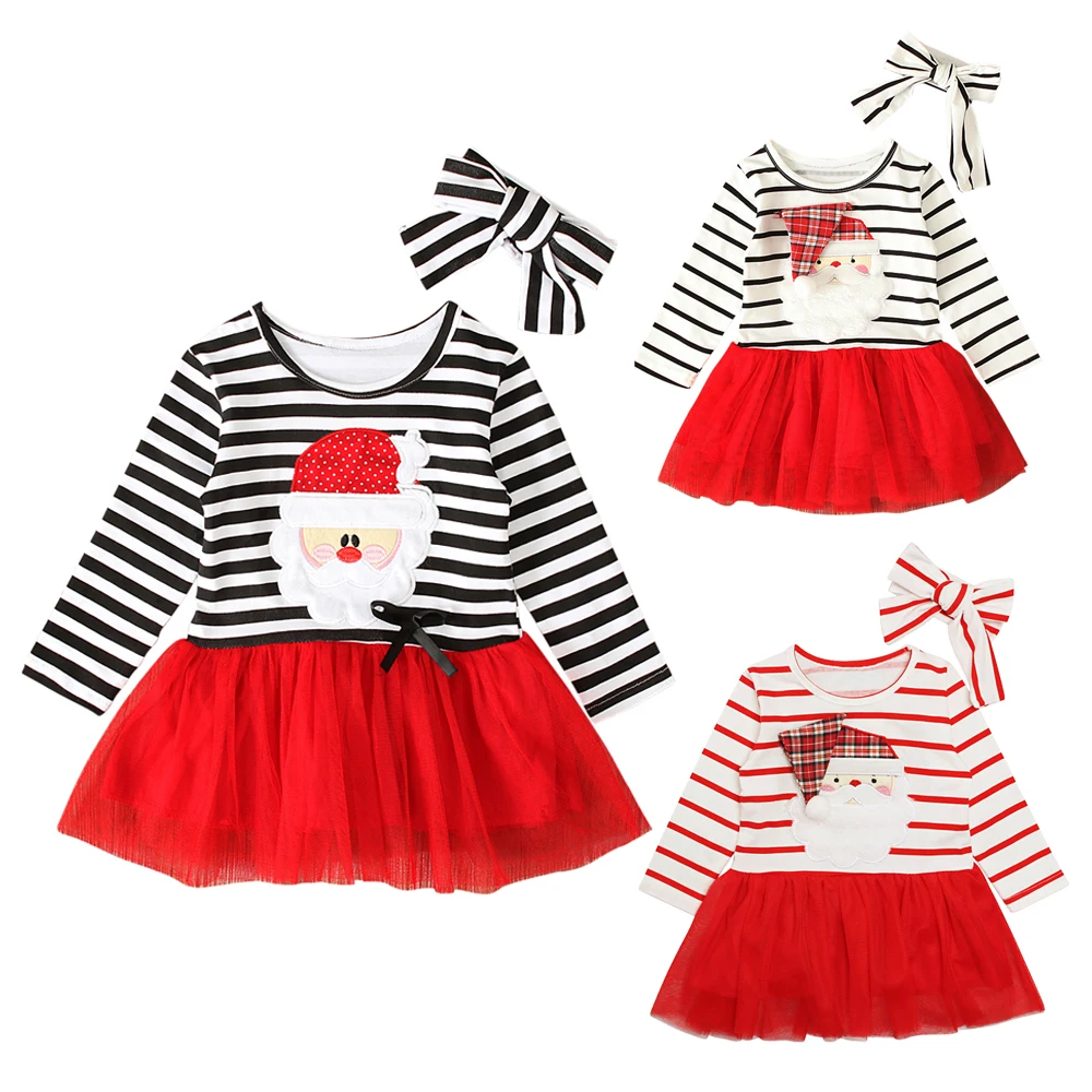 Rorychen 2019 New Arrived Toddler Kids Baby Girls Santa Claus Striped Princess Dress Christmas Outfits Clothes | Детская одежда и
