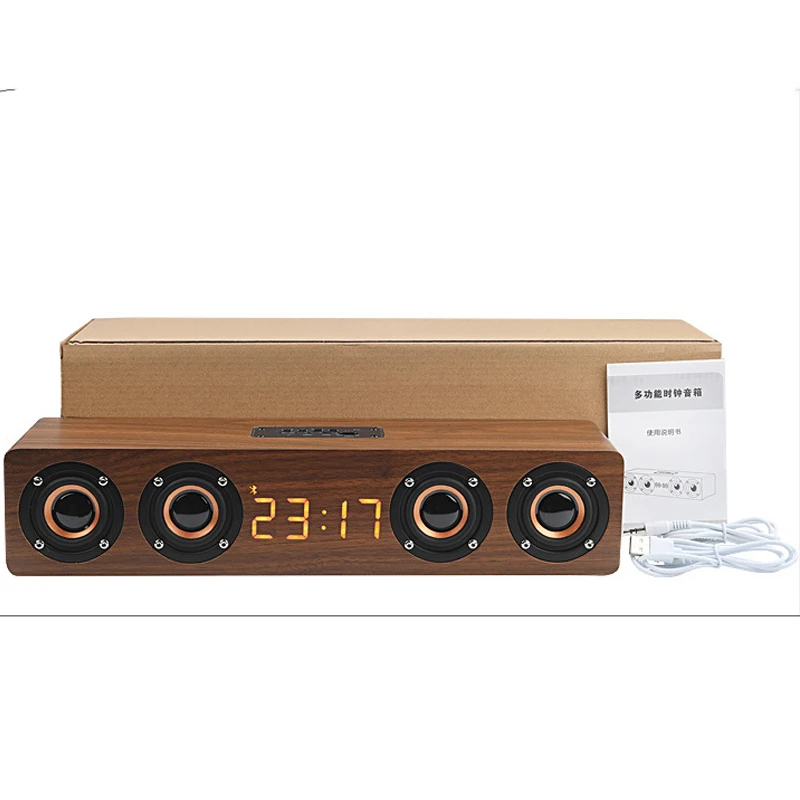 20W Wooden Wireless Bluetooth Speaker TV Soundbar HIFI Stereo Surround LED Display Music Speaker with FM Radio Alarm Clock AUX images - 6