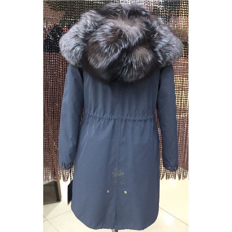 Женская зимняя парка пальто куртка с лисьим воротником длиной 93 см капюшоном