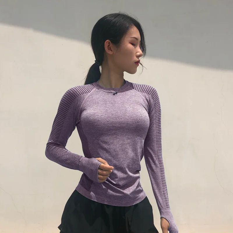 Mida Fitness Female Long-sleeved Sport Tops Breathable Workout T-Shirt Running Elastic Yoga Shirt Compression Sportwear | Спорт и