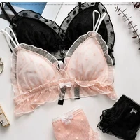 underwear women lingerie ultra thin bra see through bra and panty set transparent intimates japanese lolita thong set black pink