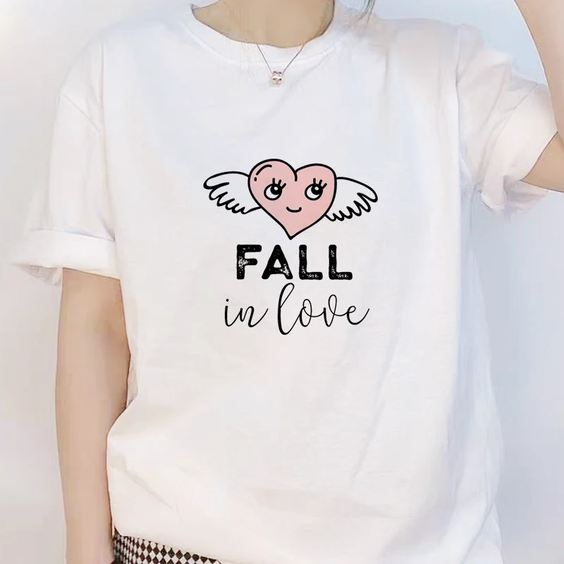

Heart Flower Print Women Short Sleeve T Shirt Female Casual Soft Round Neck Top Short Sleeve Ladies Heart Shaped Got Air Balloon