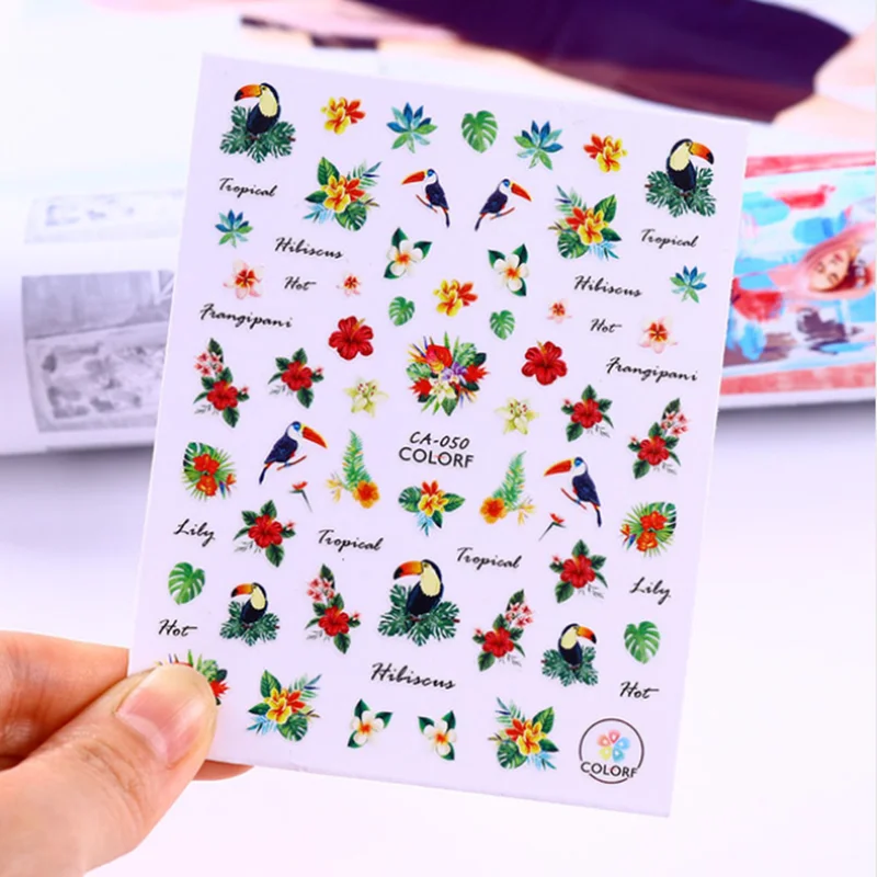 1 лист 3D красочная тропическая наклейка с фламинго для дизайна ногтей DIY