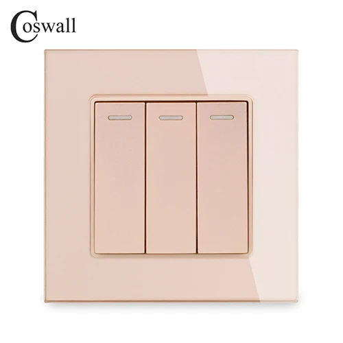 COSWALL 3 банды 2 способ Роскошный Кристалл стекло панель светильник Переключатель ВКЛ/ВЫКЛ пройти через настенный выключатель 16A - Цвет: Gold