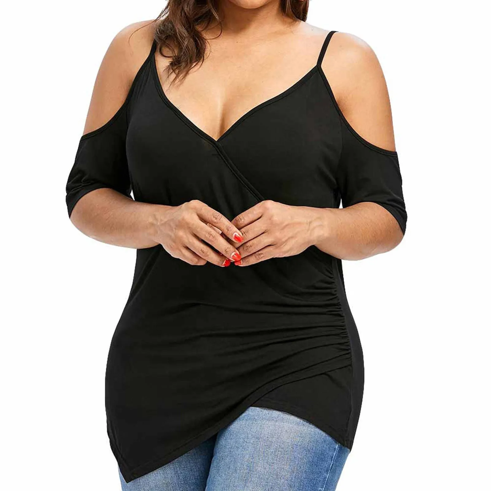 Футболка женская размера плюс с резным узором асимметричное платье открытыми