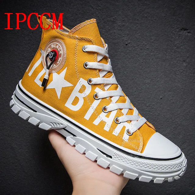 Осень 2019 г. Новые мужские высокие парусиновые туфли Корейский Стиль Тренд