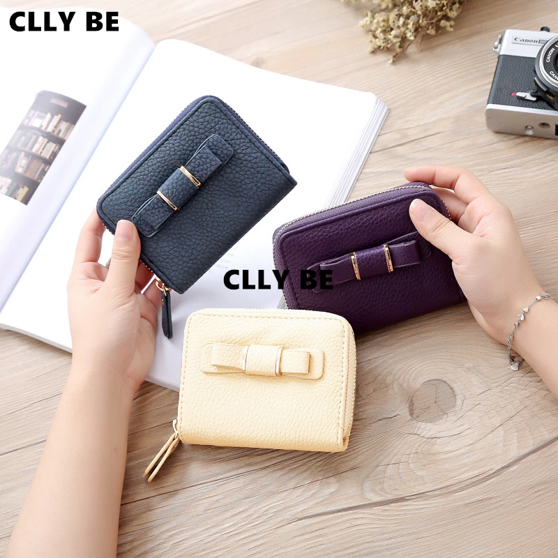 Женские милые кошельки с бантом Маленький модный брендовый кожаный кошелек