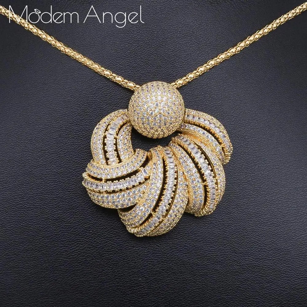 ModemAngel роскошный круглый фианит Кристалл CZ длинное свисающее ожерелье кулон