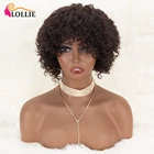 Парики с кудрявыми человеческими волосами в стиле фея, бразильские волнистые волосы, парики из человеческих волос, Короткие вьющиеся волосы, парики полностью машинной работы