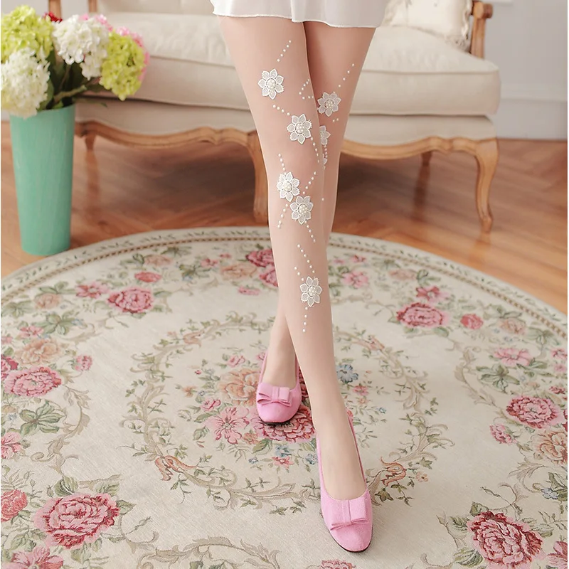 Высококачественные новые женские модные колготки ручной работы с цветами