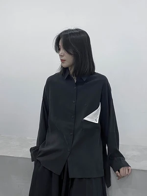 

Long-sleeved shirt women's design sense small crowd loose 2020 new Black Square collar jacket autumn fashion