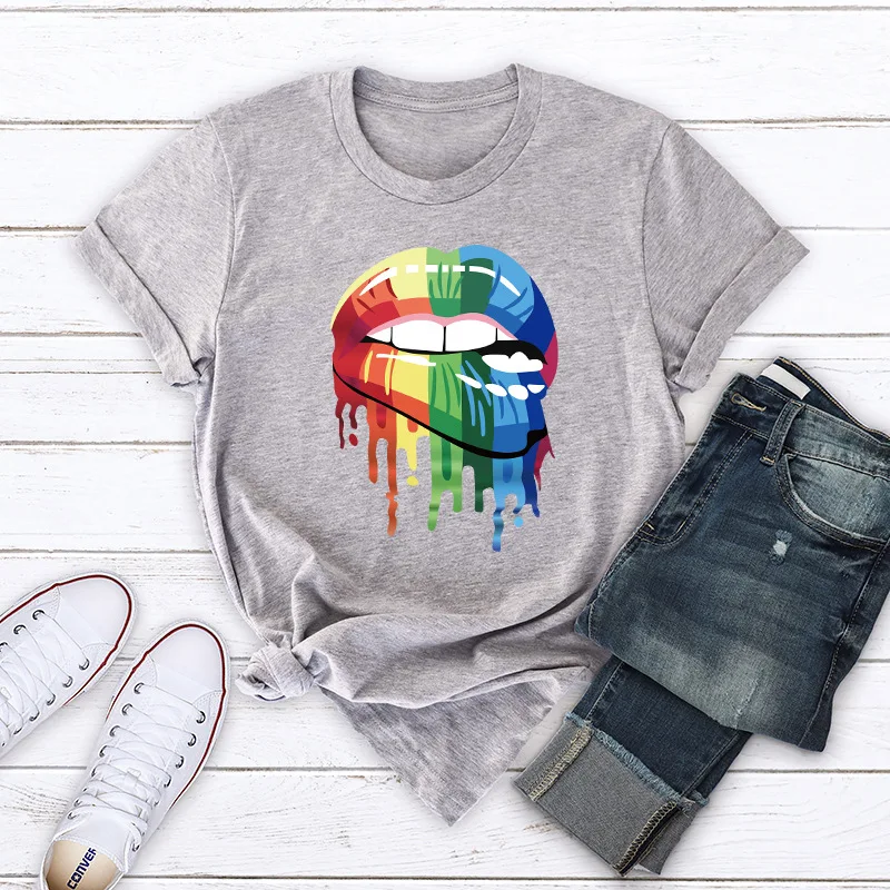 

Women Tshirt Lips Print Short Sleeve T-Shirt Women Harajuku Shirt Tops T-shirts for Women Top Female Tops