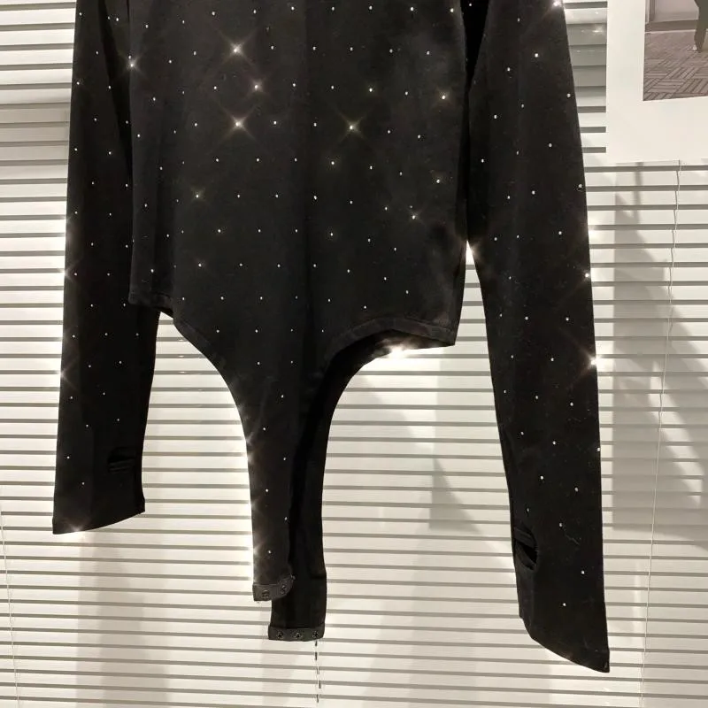 

Spring Long Sleeve Pullovers Women O Neck Elastic T-shirt Diamonds Shiny Streetwear New Casual Tees Tops Fashion Female T Shirts