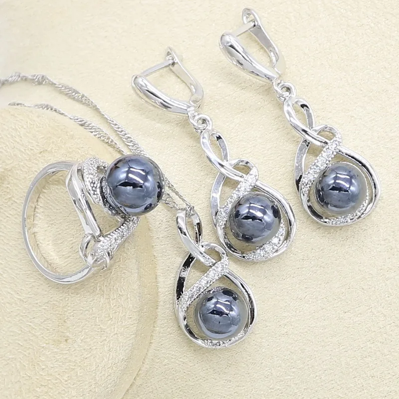Набор украшений для женщин из черного жемчуга серебряного цвета с цирконом