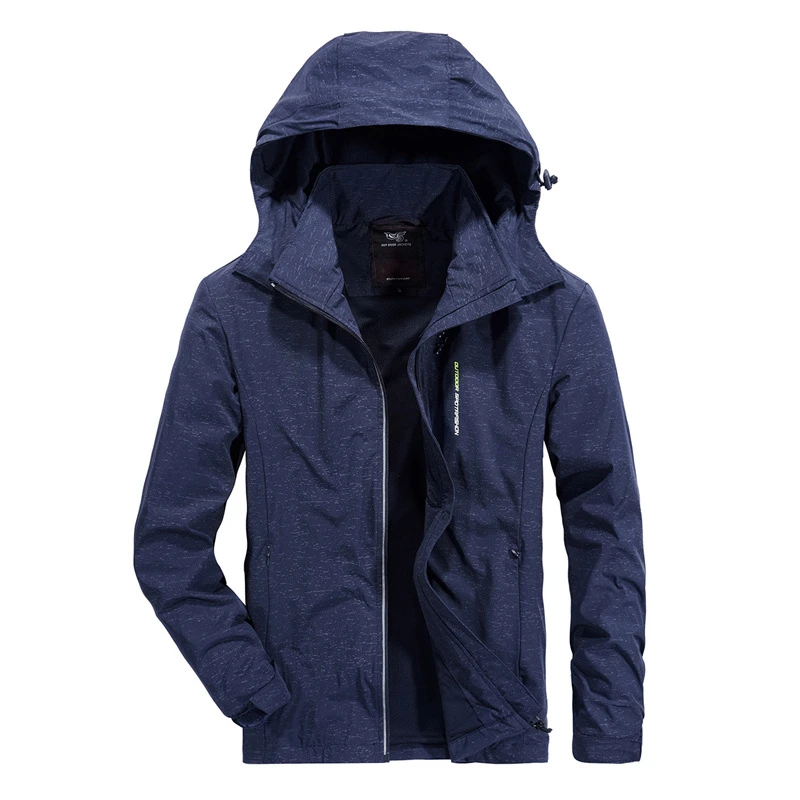 Blue L-8XL Водонепроницаемая эластичная уличная походная быстросохнущая куртка весна осень Мужская тонкая спортивная верхняя одежда скалолазание езда с капюшоном пальто - Цвет: Blue