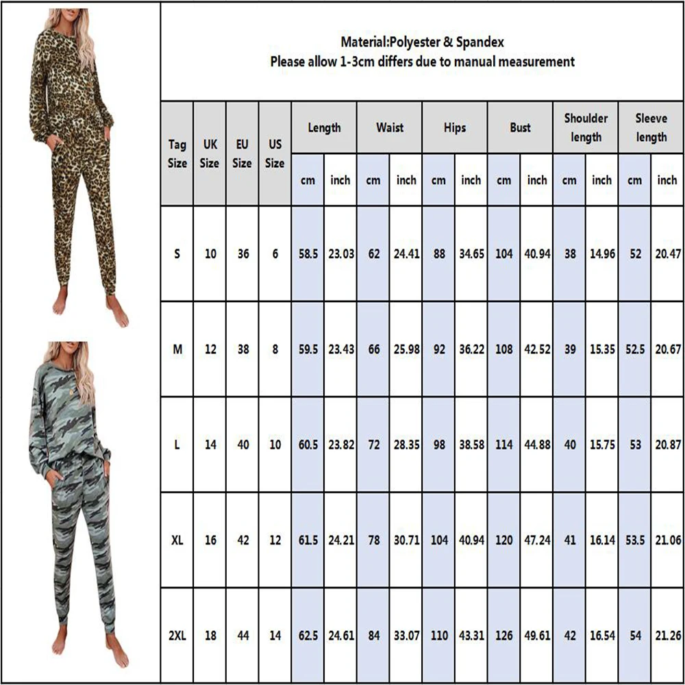 

Spring Autumn 2020 Women Set O Neck Loose Leopard Camo Print Long Sleeve Pullover + Casual Long Pants 2 Piece Sets Outfit Suit