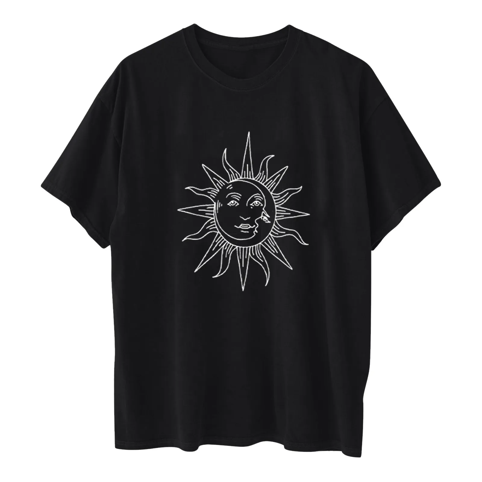 

Summer Feamale T Shirt Summer Women's Vintage Sun Printed Pattern Casual Short Sleeve O-Neck Pullover Tops Tshirt#35