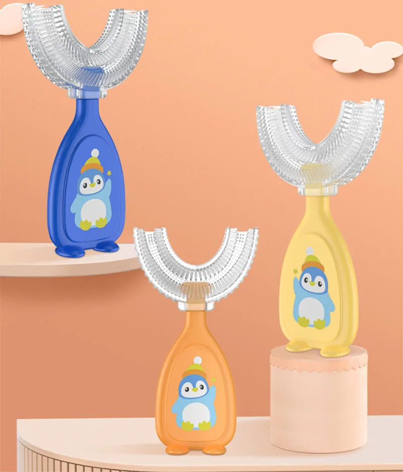 Cepillo de dientes de silicona l&iacute;quida para beb&eacute;, cepillo de dientes en forma de U con bonitos dibujos animados para ni&ntilde;o, cepillo Manual para cuidado dental de 2 a 12 a&ntilde;os, talla S/L a elegir, 1 unidad-0