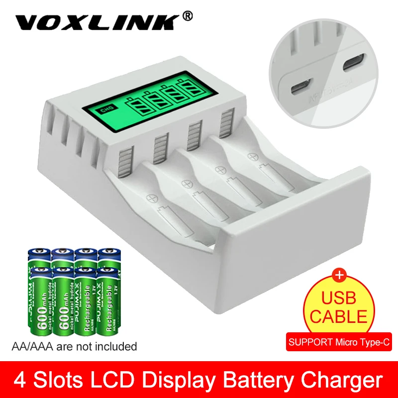 Умное зарядное устройство VOXLINK с ЖК дисплеем умное 4 слотами для AA/AAA NiCd NiMh