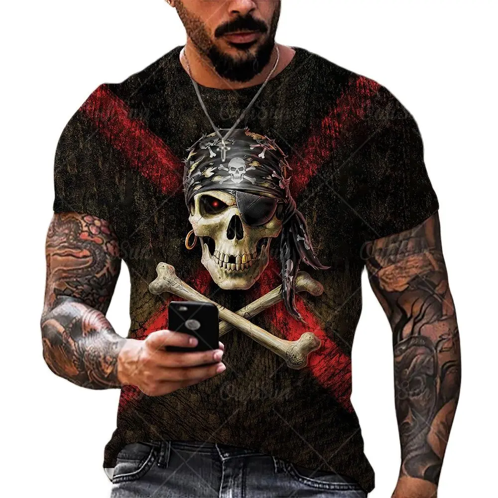 Футболка Мужская/женская оверсайз с 3D-принтом пиратского черепа | Мужская одежда