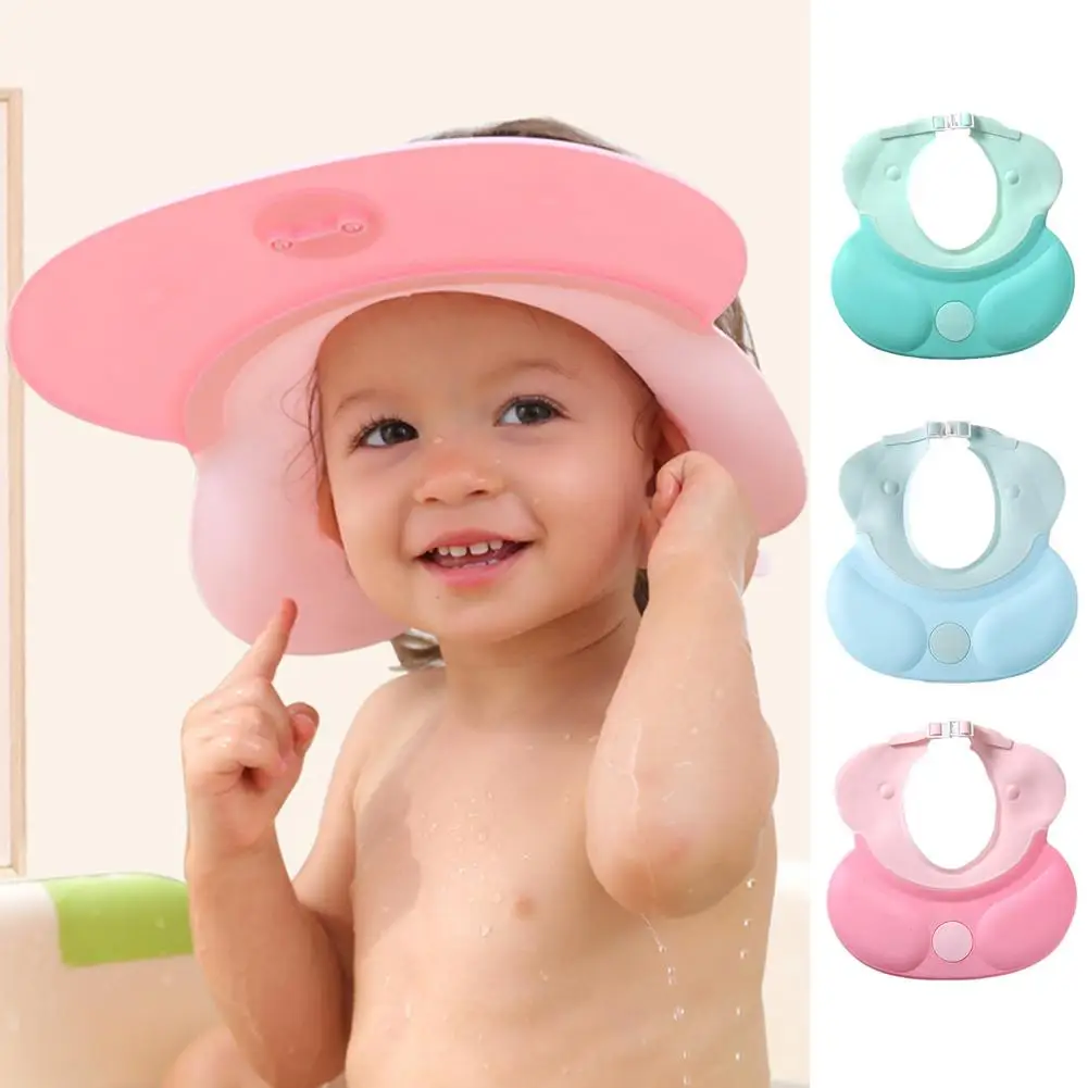 

Adjustable Baby Bathing Cap Safe Protective Soft Wash Hair Sunshade Hat For Baby Waterproof Ear Protection Silicone Cap