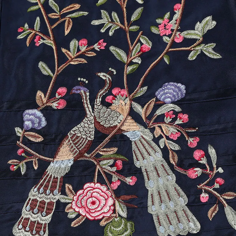 

Coat Trench XXXL 2021 Autumn Caual Overcoats Women Luxurious Phonix Embroidery 3/4 Sleeve Vintage Pink Wine Red Blue Long Coat