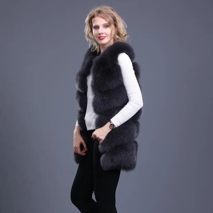 Женский Длинный жилет из натурального Лисьего меха модная Роскошная Толстая