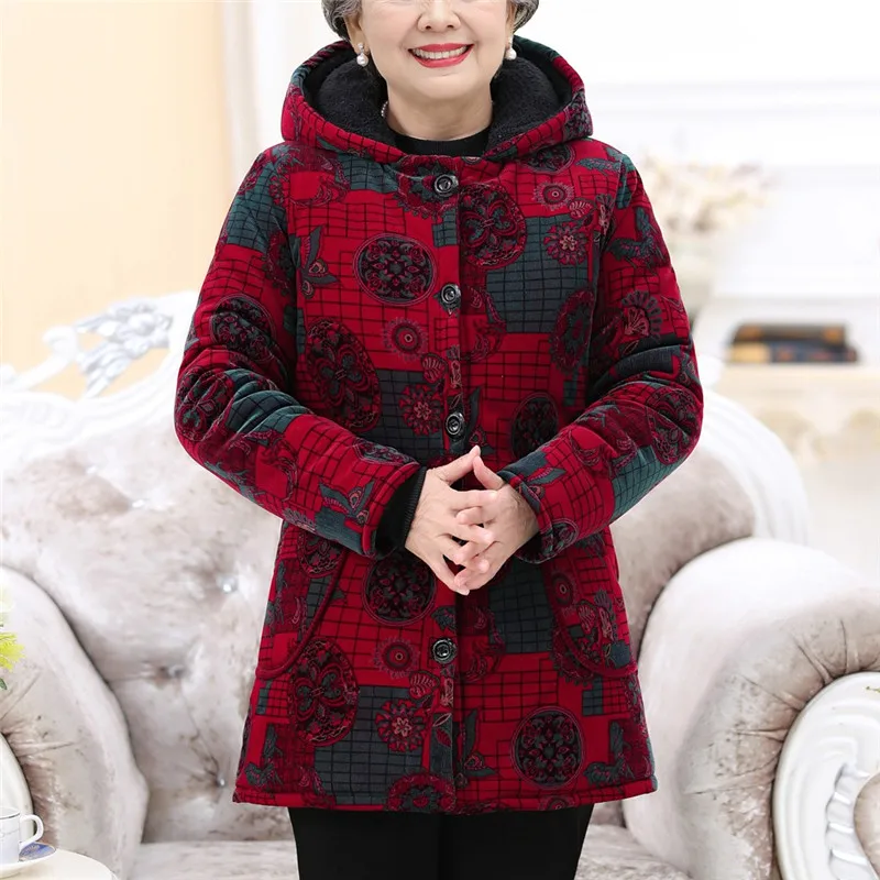 JAYCOSIN New Women Long Coat Winter Elderly Special Button Printing Design Cozy Leisure Warmr Hot Female |