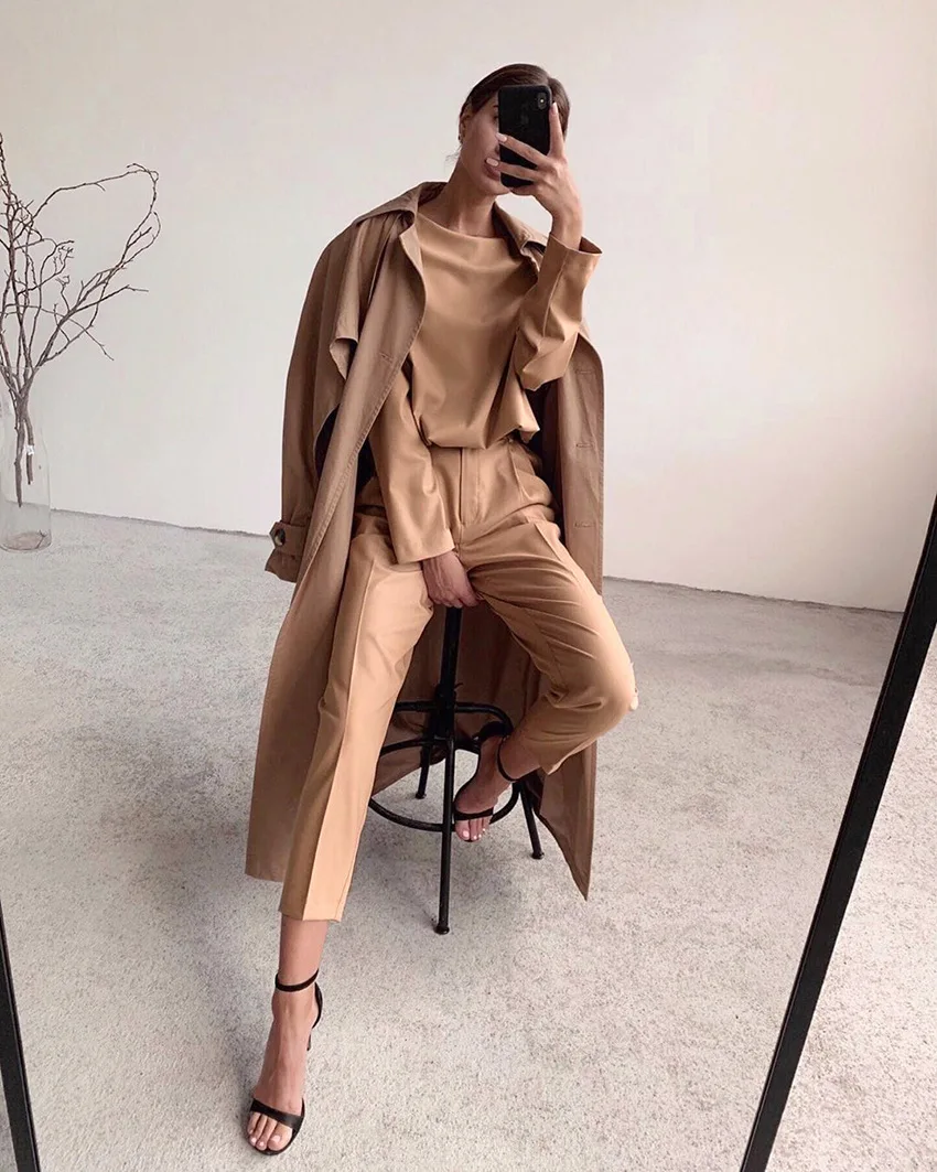 

CAWA Solid Color Capris Spring New High Waist Casual Female Pants Women Office Ladies Women's Long Sleeve Pants