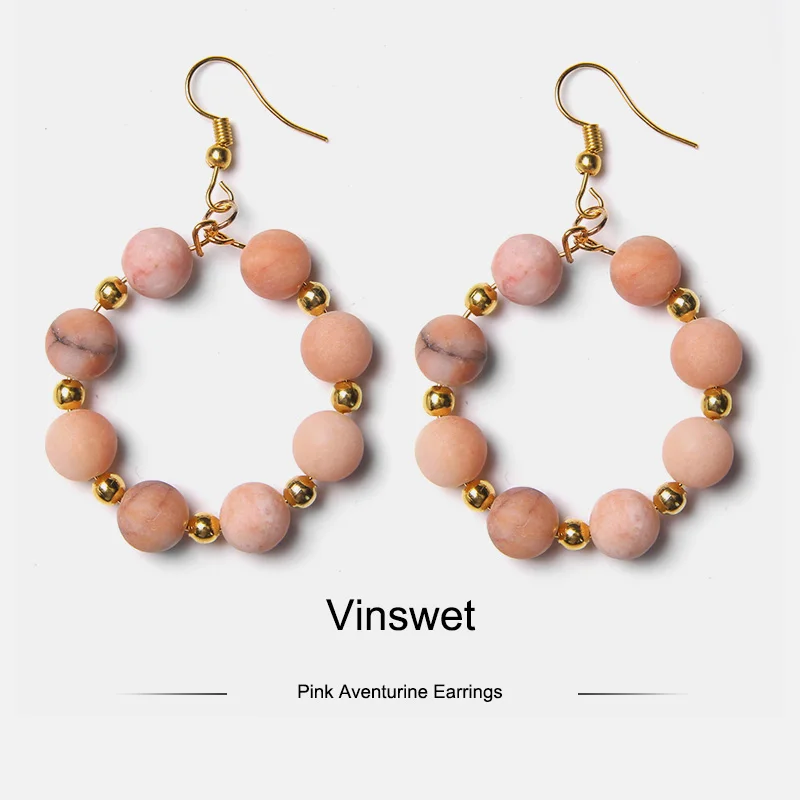 Женские большие круглые серьги-подвески с бусинами из натурального камня Агаты