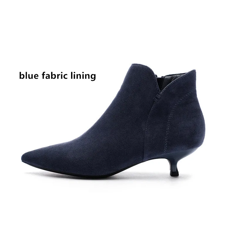 blue fabric3 Женские ботинки короткие ботильоны из флока на молнии на тонком каблуке, украшенные кристаллами; коллекция года; Сезон Зима; теплые плюшевые зимние ботинки; женская обувь; Новинка - Цвет: blue fabric3