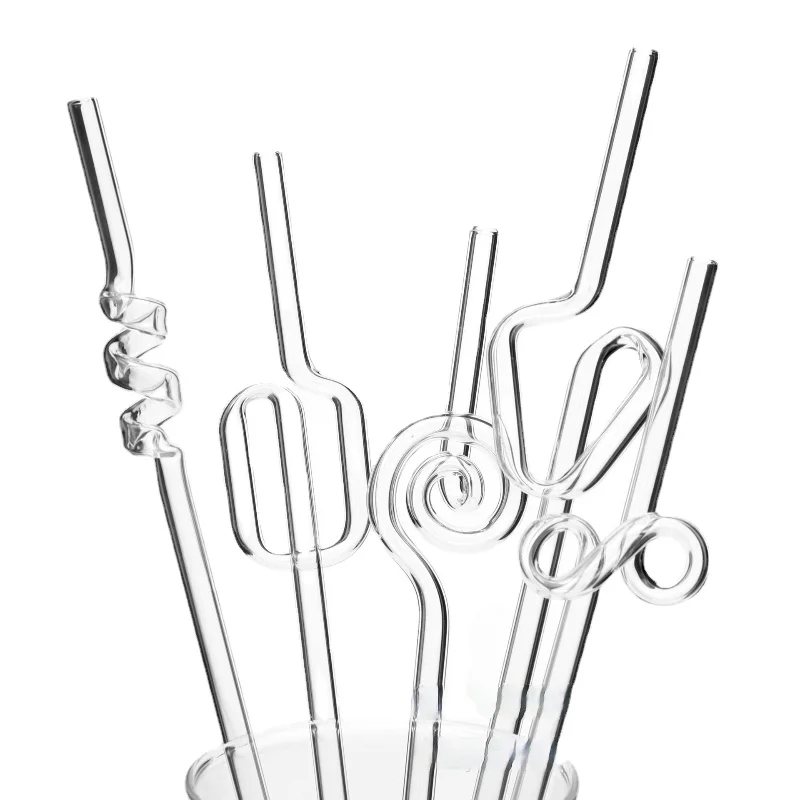Creative Heat-resistant Transparent Glass Straw Milk Tea Juice Reusable Twist Straws Bending Long Stem Sip |