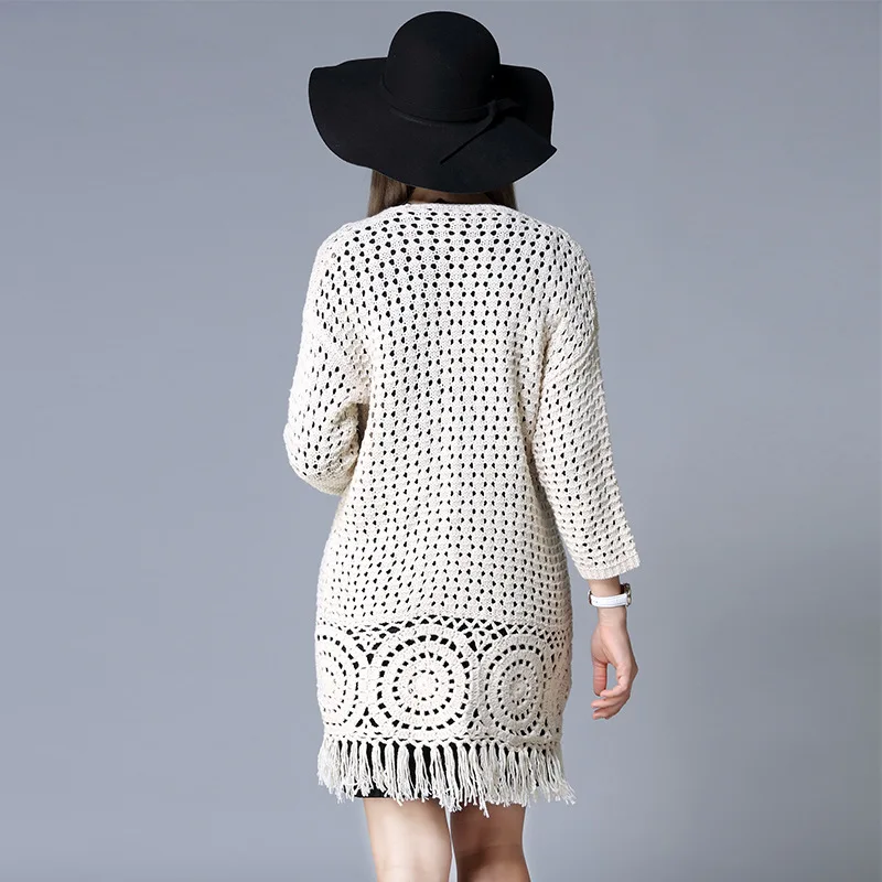 Вязаный кардиган с бахромой Женский длинный вязаный большого размера длинными