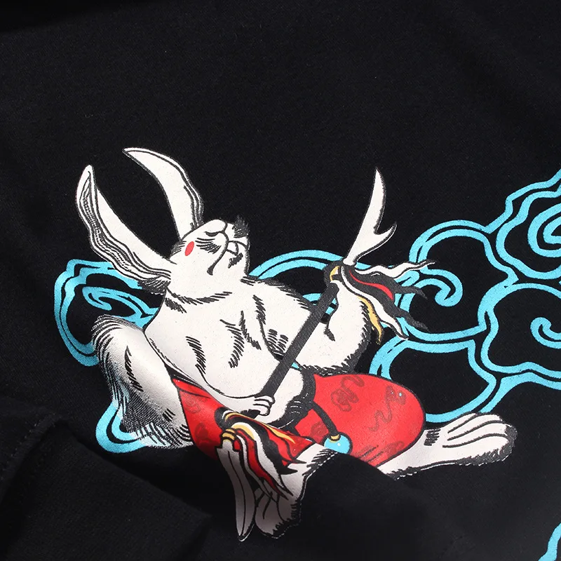 

Spring Autumn Harajuku Hip Hop Runaway Rabbit Totem Print T-shirts Long Sleeve Men Women O-Neck Thin Loose Hoodies Pullover Tops