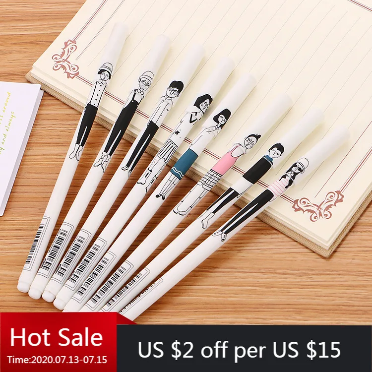 40 Pcs Handpainted Characters Facial Expression Neutral Pen Lovely Fresh Student Stationery Water  Office Supplies Signature Pen