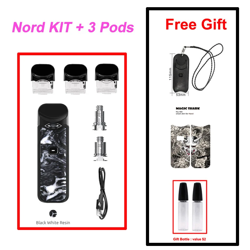 Black White Resin SMOK Nord Pod Vape 1100 мАч батарея 3 мл Pod система обычная сетка катушка электронная сигарета комплект испаритель VS SMOK NOVO Minifit комплект - Цвет: Black White Resin