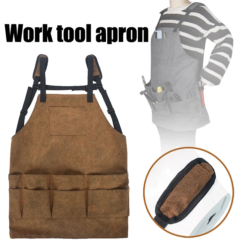 

Multi-Pocket Thick Canvas Apron Multipurpose Adjustable Woodworking Storage Bag for Carpentering Gardening Household Cleaning Re