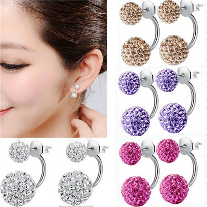 Женские серьги с хрустальными шариками Классические Серебристые гвоздики