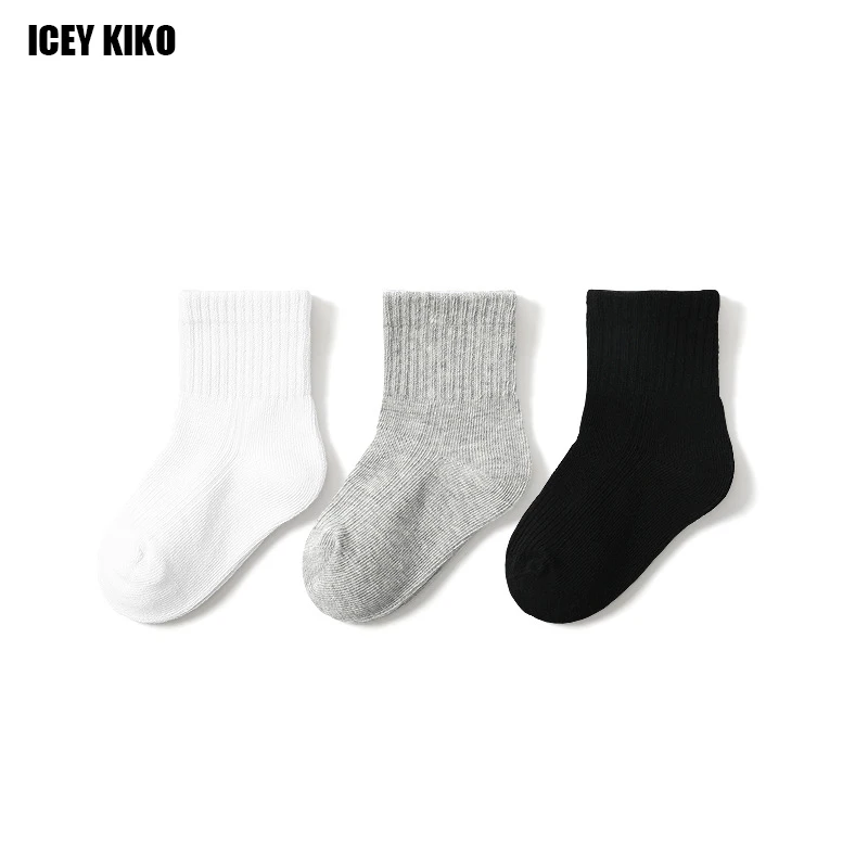 5 пар осенне зимних теплых детских носков из дышащего хлопка белого и черного