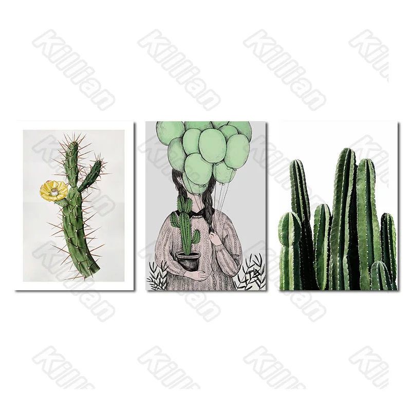

Cactus and Girl Frameless Poster Home Bedroom Decorative Living Room Balloon Canvas Painting Hd Print Poster Realistic Style