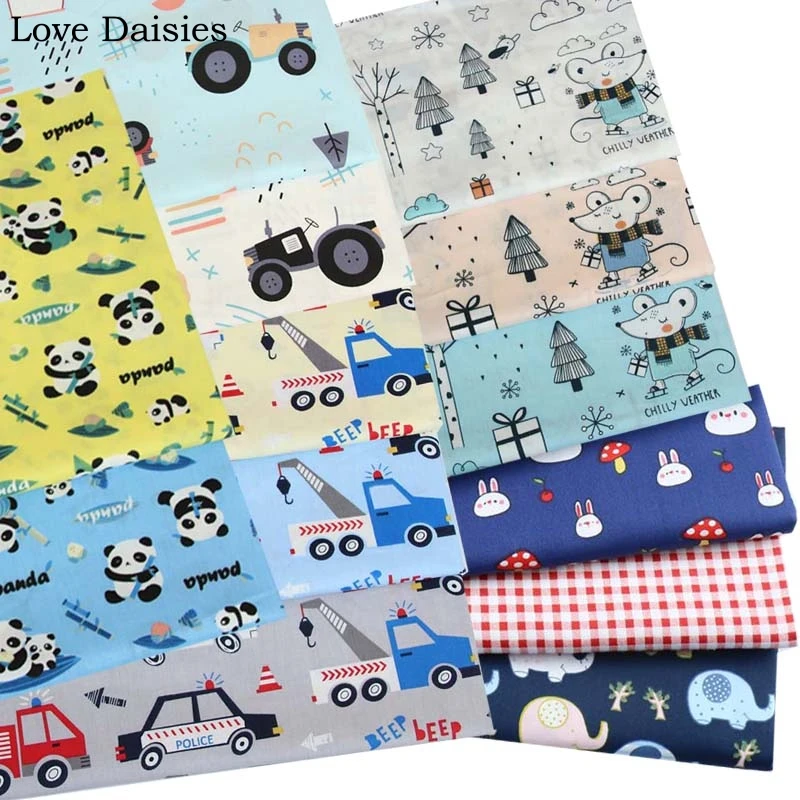 Cartoon Engineering Car Trees Mouse Gift Panda ELephant 100%Cotton Twill Fabric for Handwork Bedding Sheet Cushion Patchwork