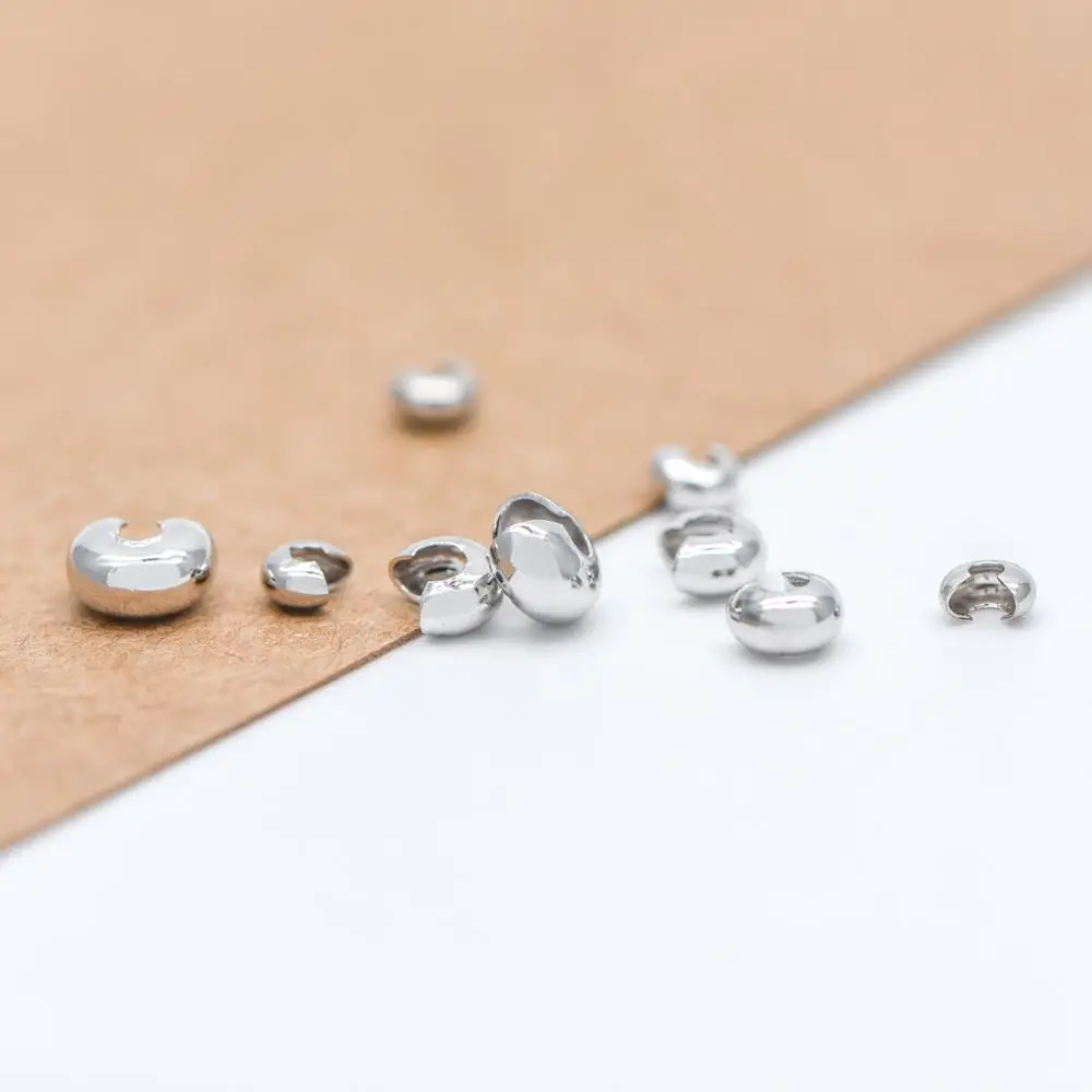 20pcs Silver tone Crimp Bead Covers Rhodium plated Brass White Gold Conceal Ends 4/ 5/ 6mm (GB-641) | Украшения и аксессуары