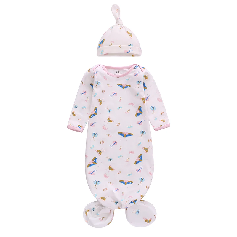 

2pcs/set Unisex Baby Sleeping Bag Newborn Swaddle Wrap Blanket+Cap Baby Boy Girl Sleeper Gown Soft Cotton Sleepsacks 0-12Months