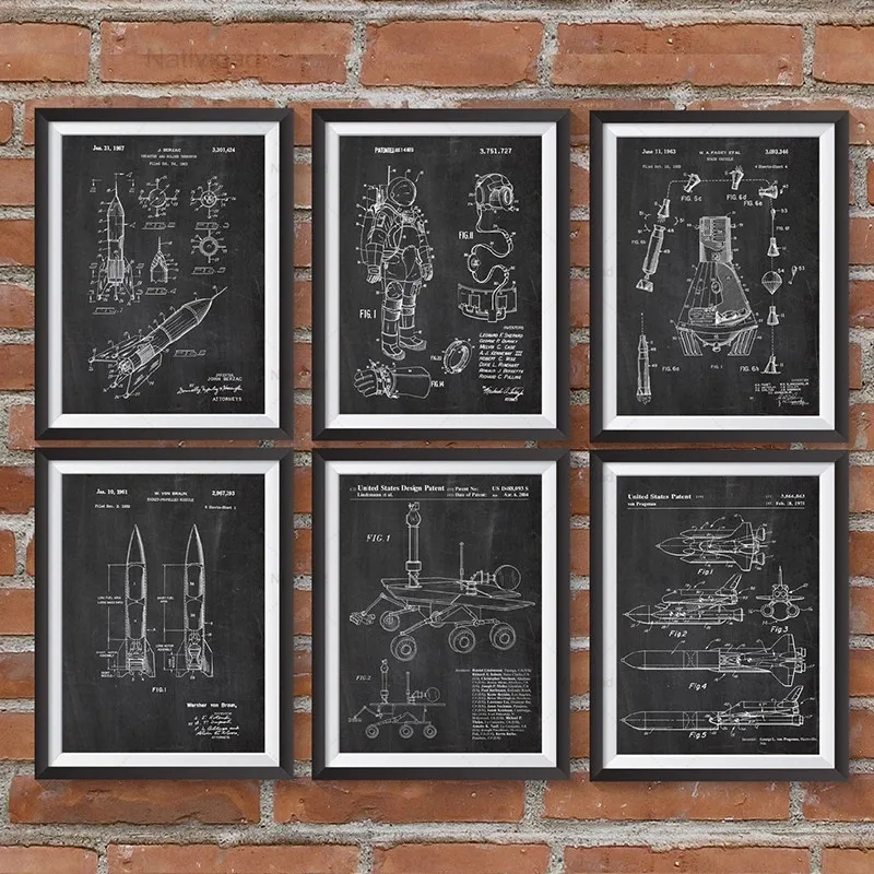 

Canvas Painting Science Space Patent Posters and Prints Outer Space Ships Blueprints Wall Art Pictures Living Room Home Decor