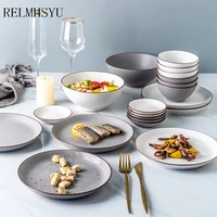 1pc relmhsyu nordic style ceramic large dessert fruit noodles ramen dinner bowl simple round food dish plates tableware