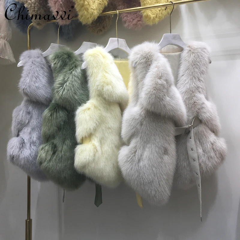 

2021 New Fall and Winter Female Imitation Fox Fur Vest Coat Women Fur Coat Fashion Elegant Streetwear Solid Color Fur Waistcoat
